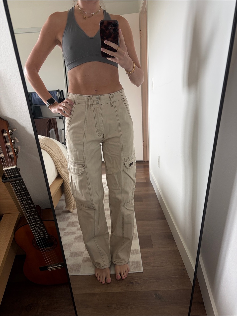 High-Rise Utility Cargo Pants in Beige